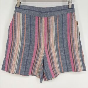 Cremieux Womens Linen Blend Shorts S Striped Preppy Beach Summer Resortwear Boho